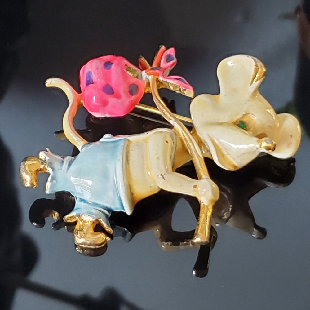 Vintage goldtone enamel hobo mouse brooch pin signed lind-gal 50's - Picture 2 of 10